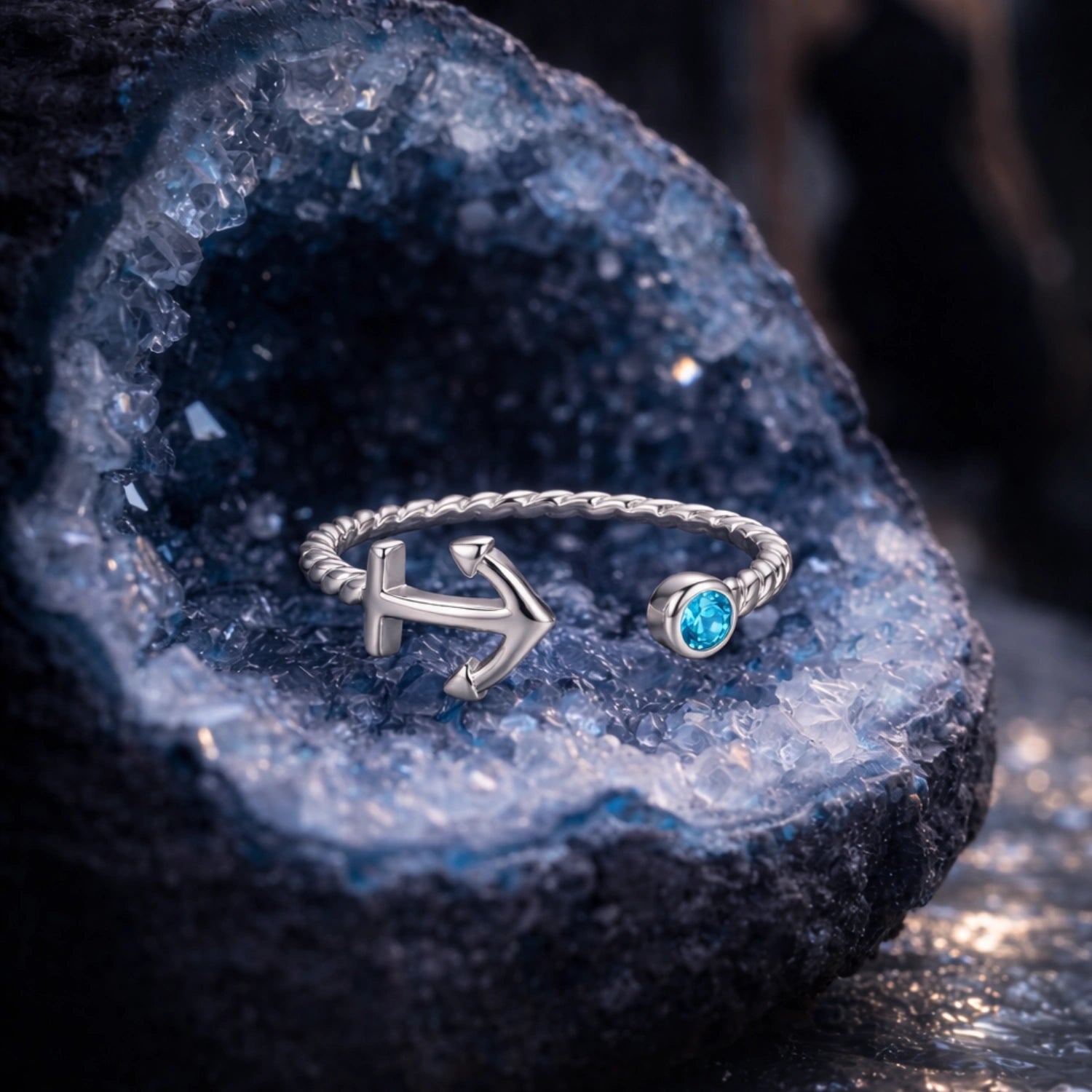Cupid Arrow Blue Stone Ring image 0