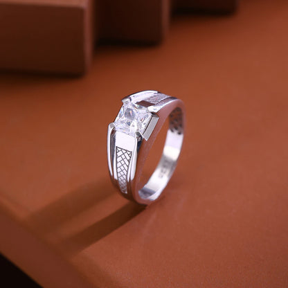 The Alencia Urban Grid Solitaire Silver Ring image 0