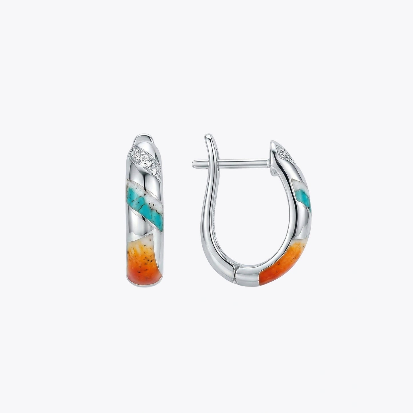 Turquoise Sunset Silver Hoop Earrings image 2