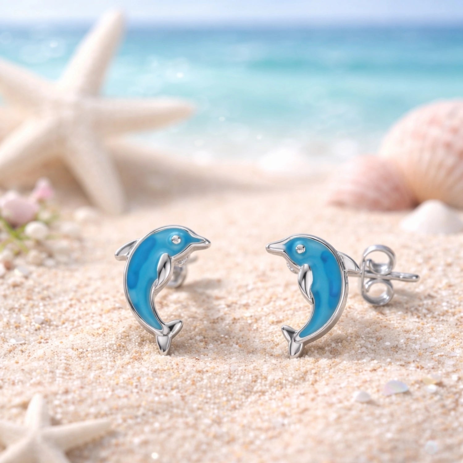 Ocean Dolphin Blue Stud Earrings image 0