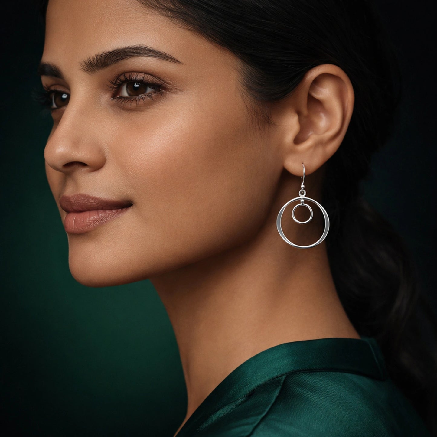 Silver Double Circle Drop Earrings image 1