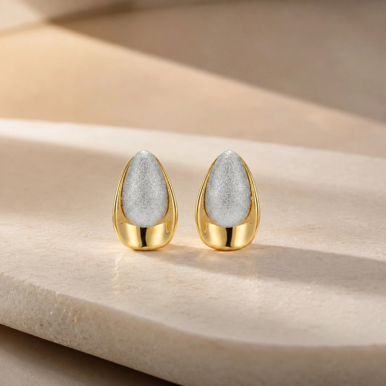 Two-Tone Teardrop Stud Earrings image 0