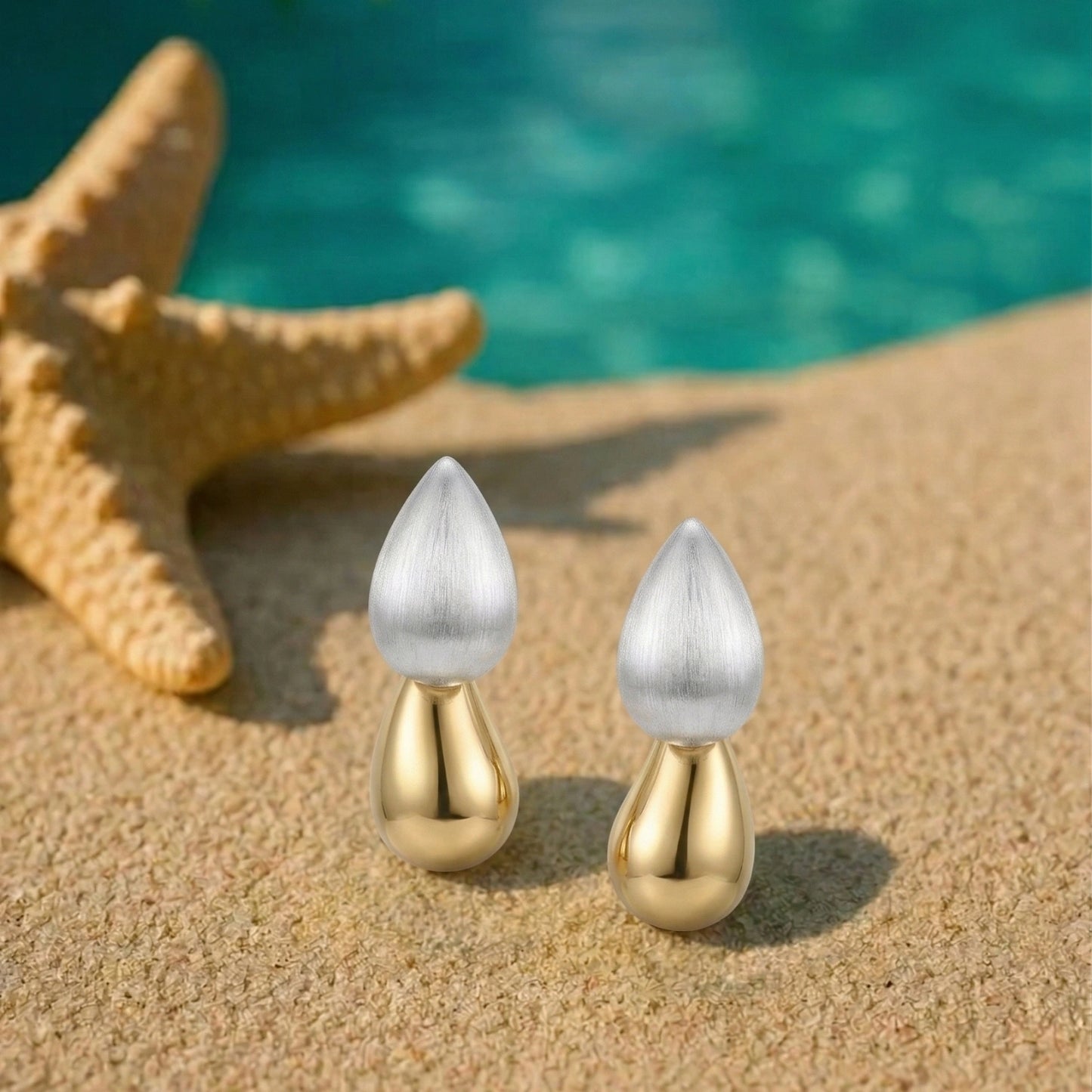 Dual-Tone Teardrop Statement Earrings image 0
