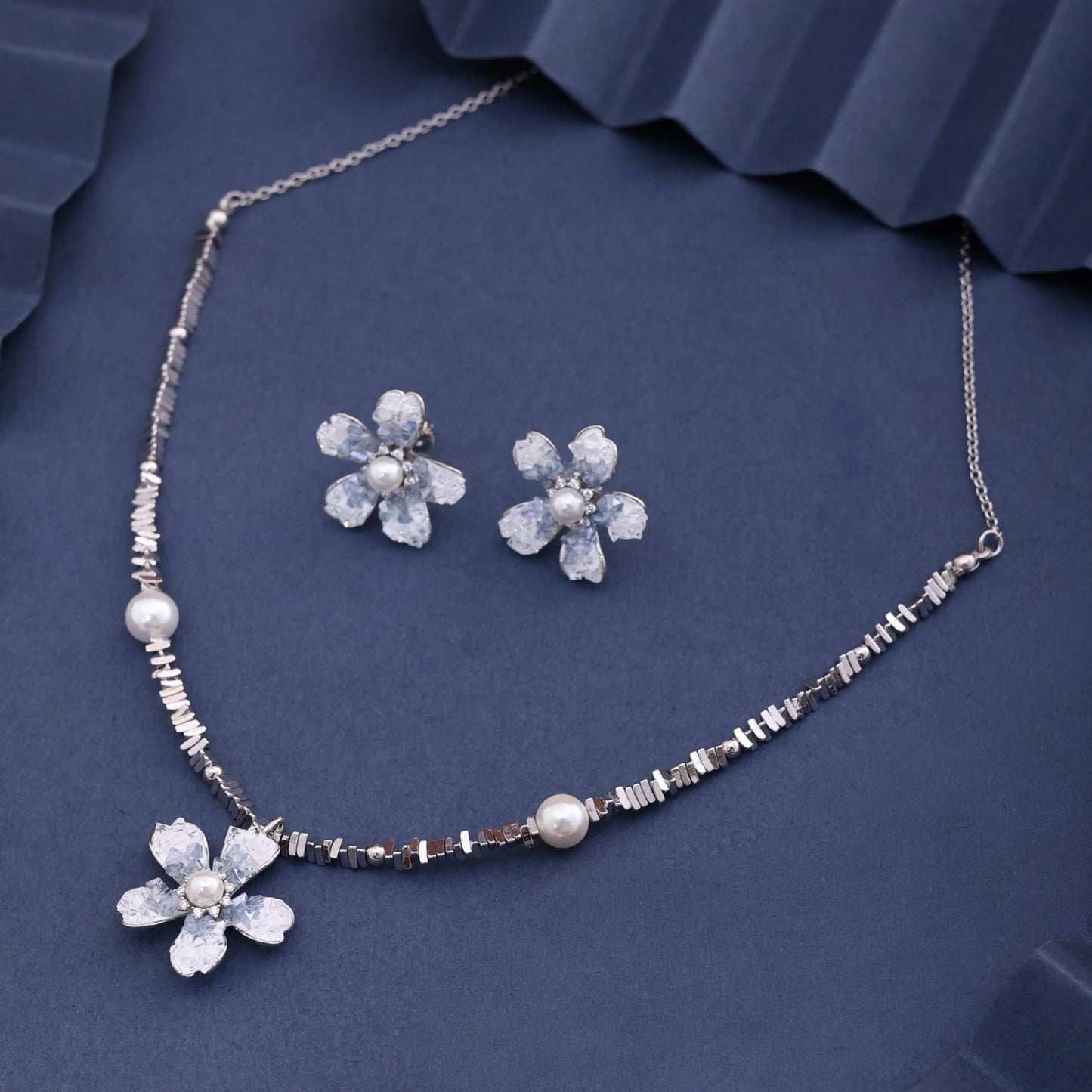 Aqua Bloom Pearl Necklace &amp; Earrings Combo image 10