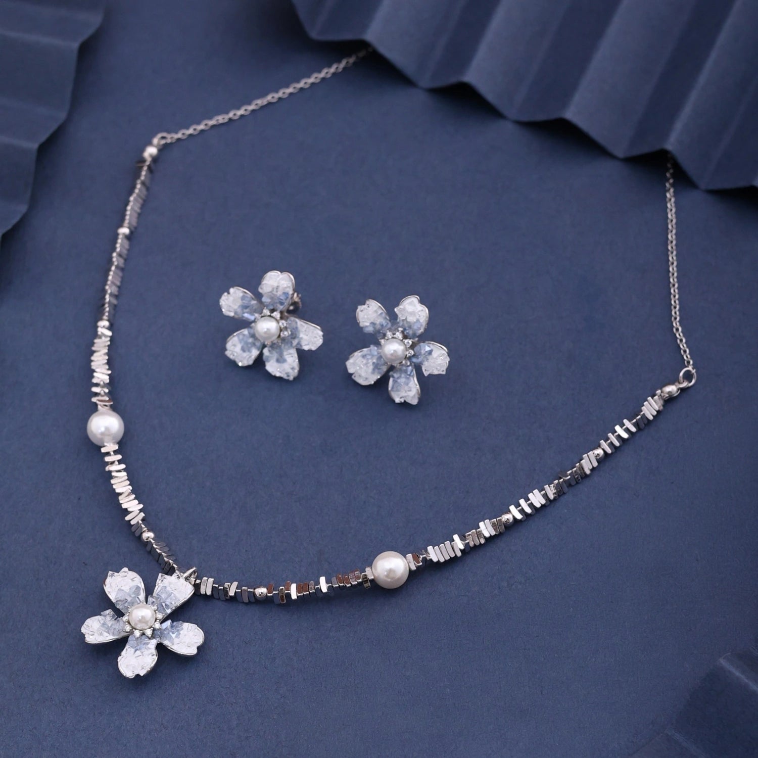 Aqua Bloom Pearl Necklace &amp; Earrings Combo image 10