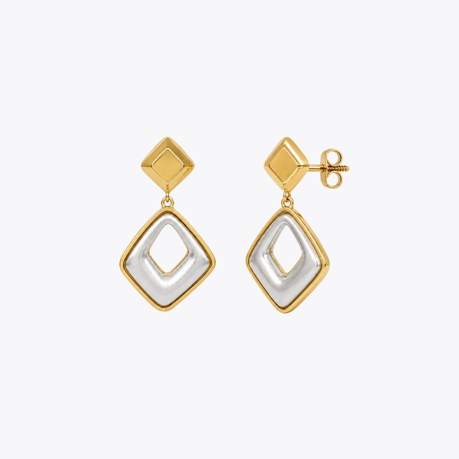 Dual-Tone Geometric Drop Earrings image 2
