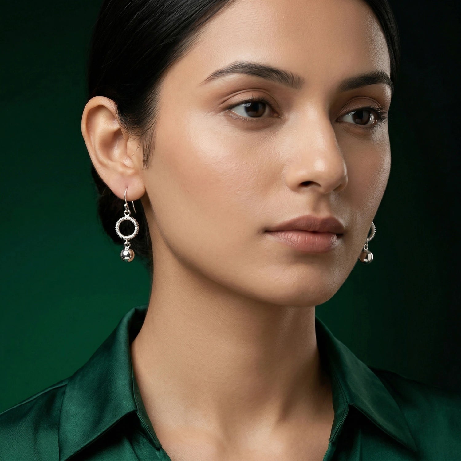 Silver Textured Circle Drop Earrings image 1