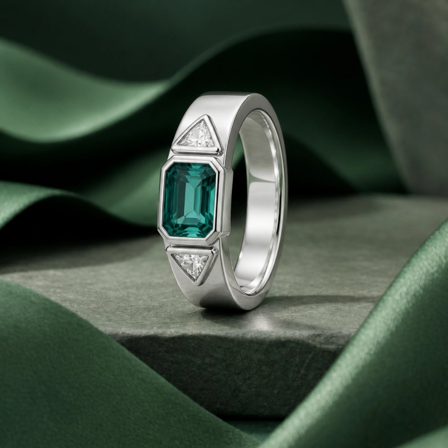 Tri-Stone Silver Statement Ring – Blue, Green &amp; Yellow Variants - Green, 12 image