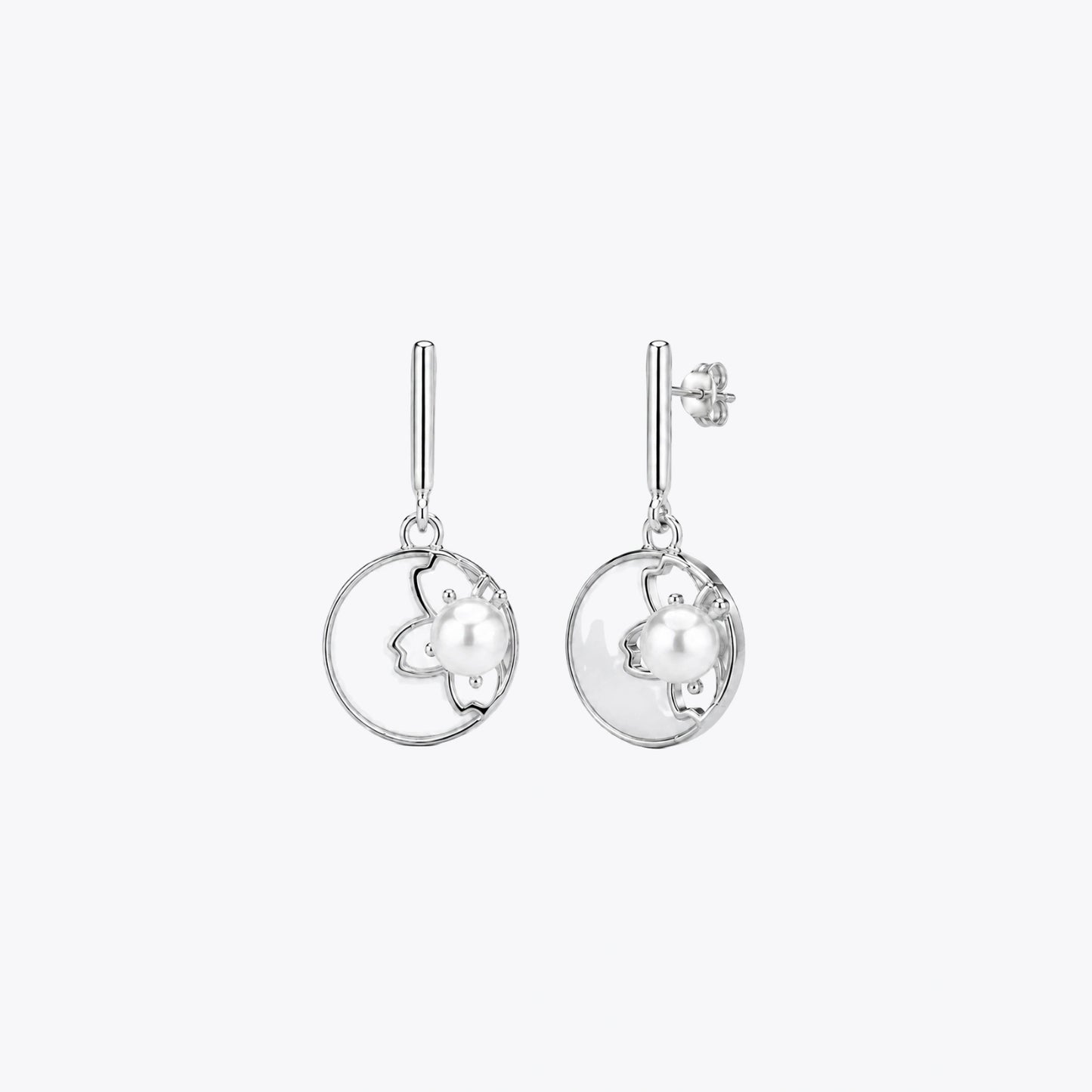 Silver Pearl Bloom Drop Earrings image 2