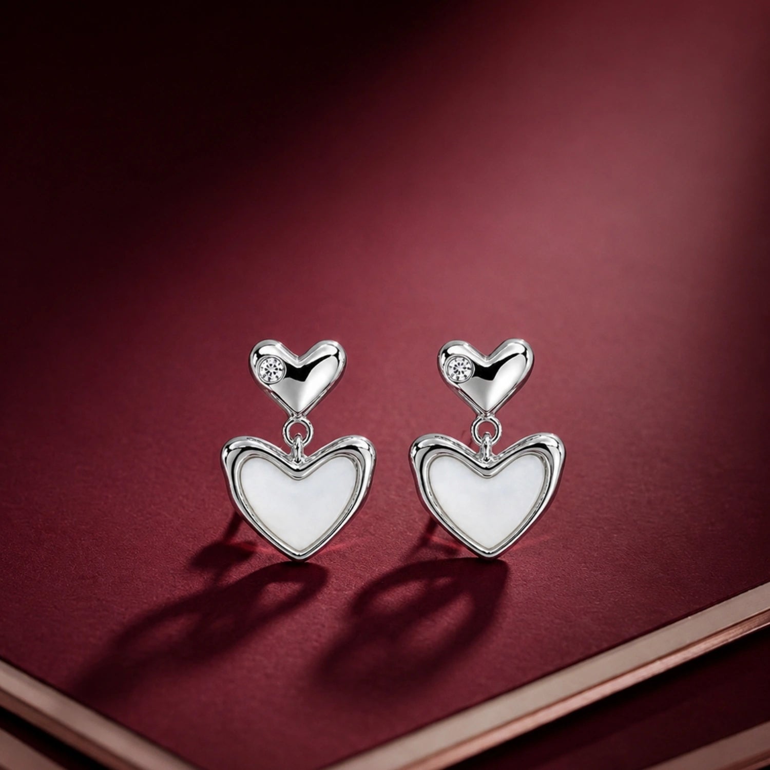 Silver Double Heart Drop Earrings image 0