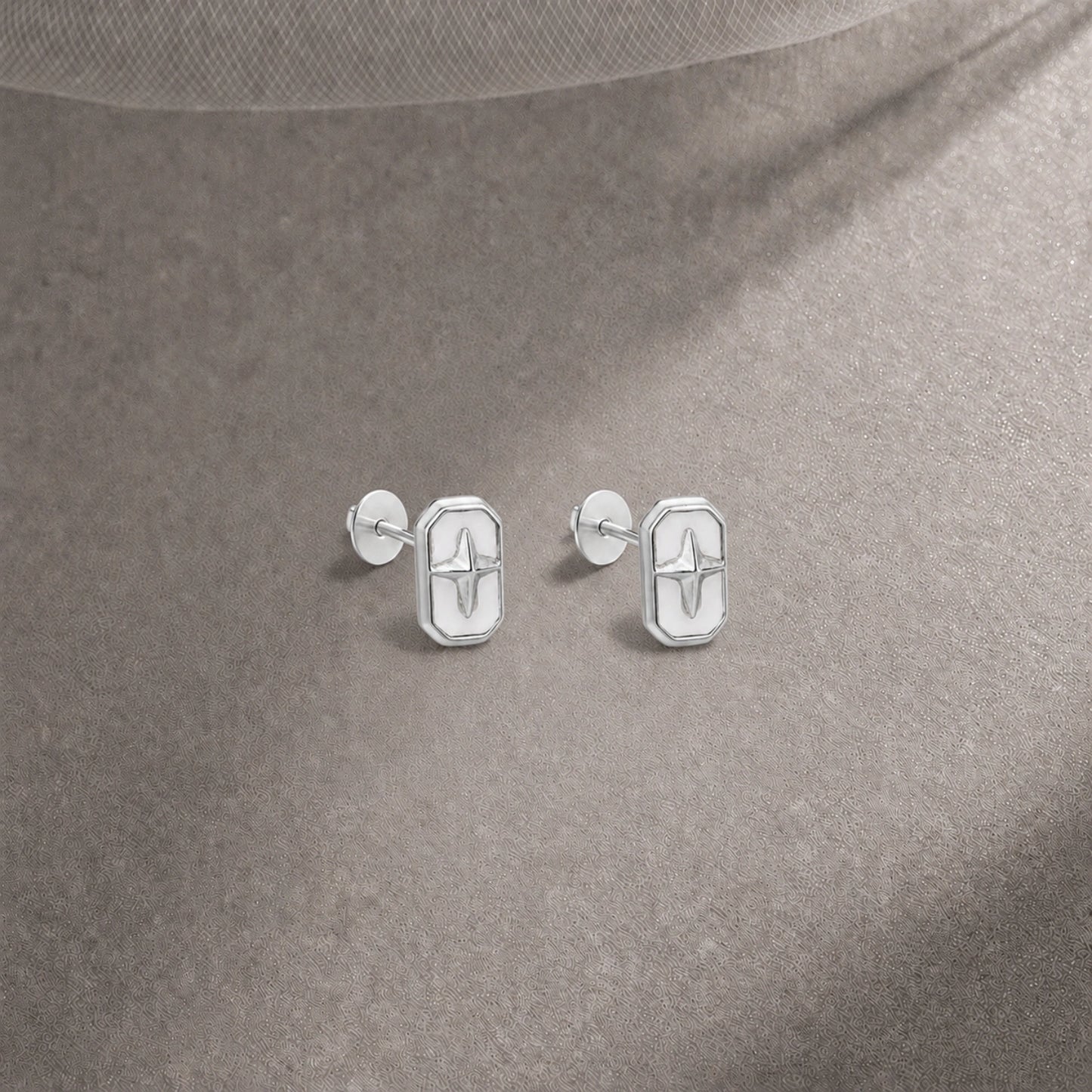 Luna Compass Silver Stud Earrings image 0