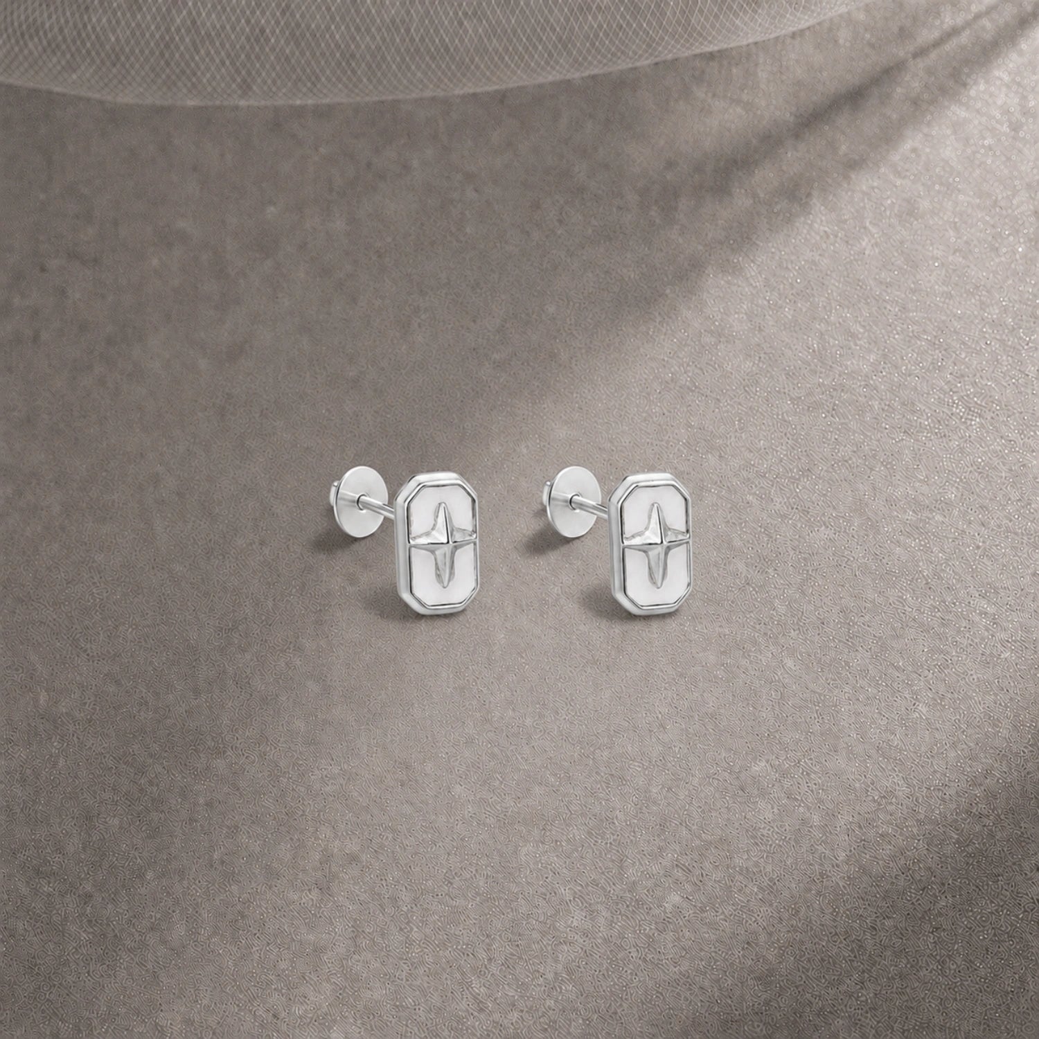 Luna Compass Silver Stud Earrings image 0