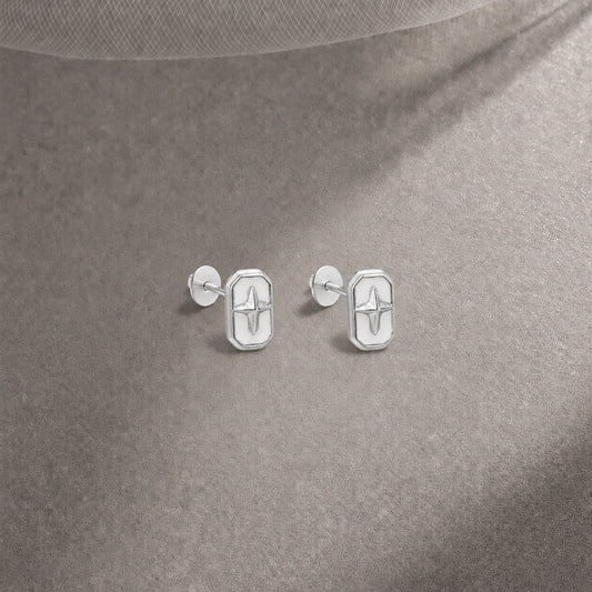 Luna Compass Silver Stud Earrings image 0