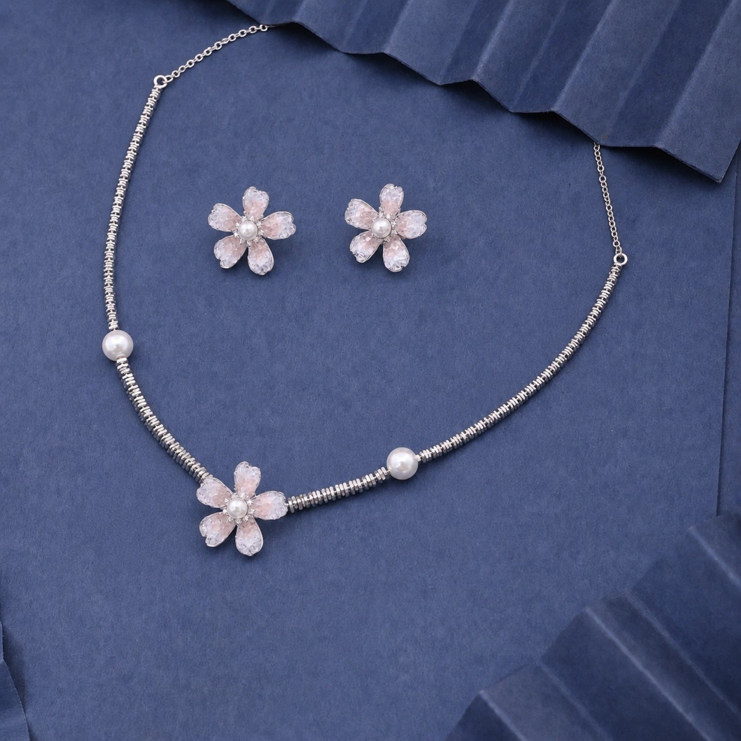 Aqua Bloom Pearl Necklace &amp; Earrings Combo image 5