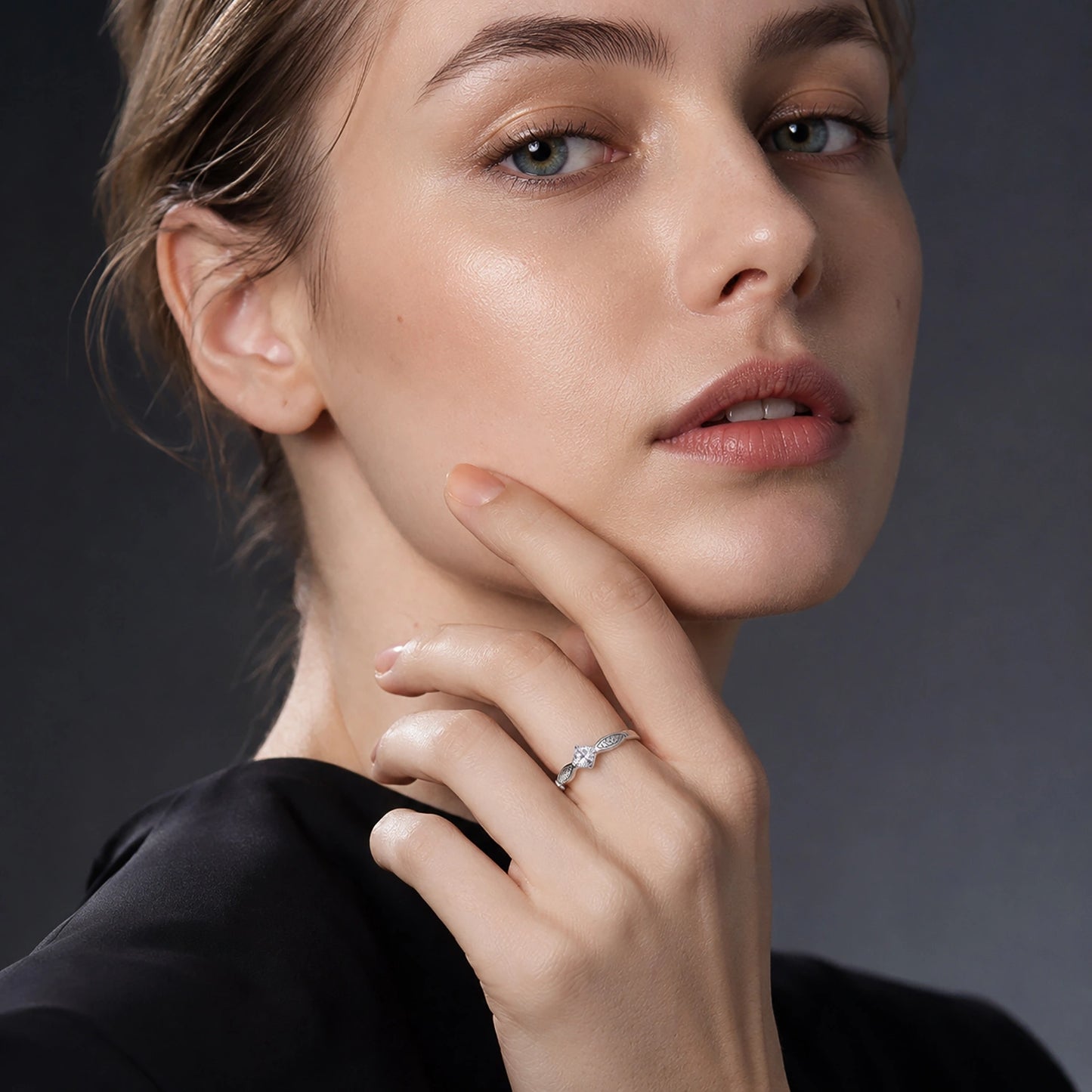The Alencia Urban Serenade Chevron Leaf Solitaire Ring image 1