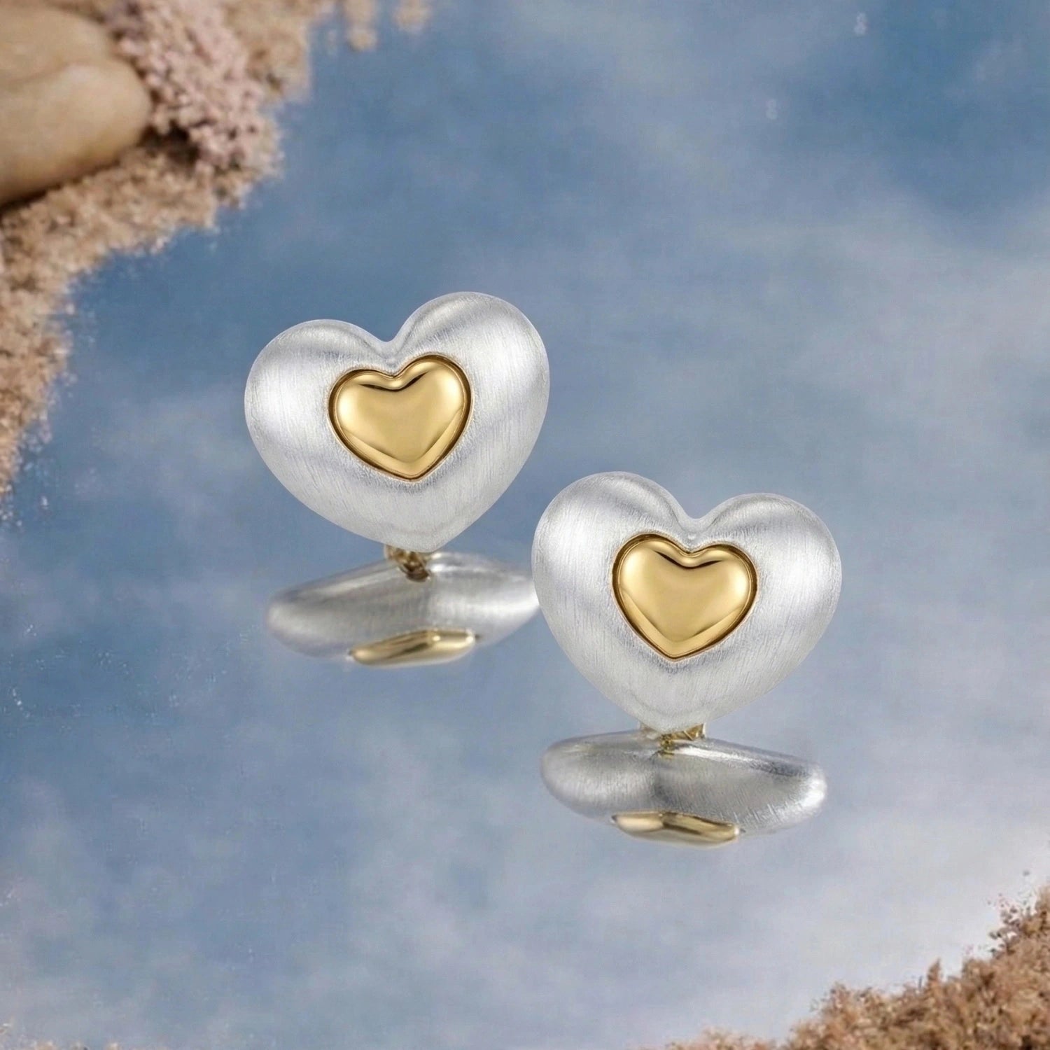 Two-Tone Heart Stud Earrings image 0