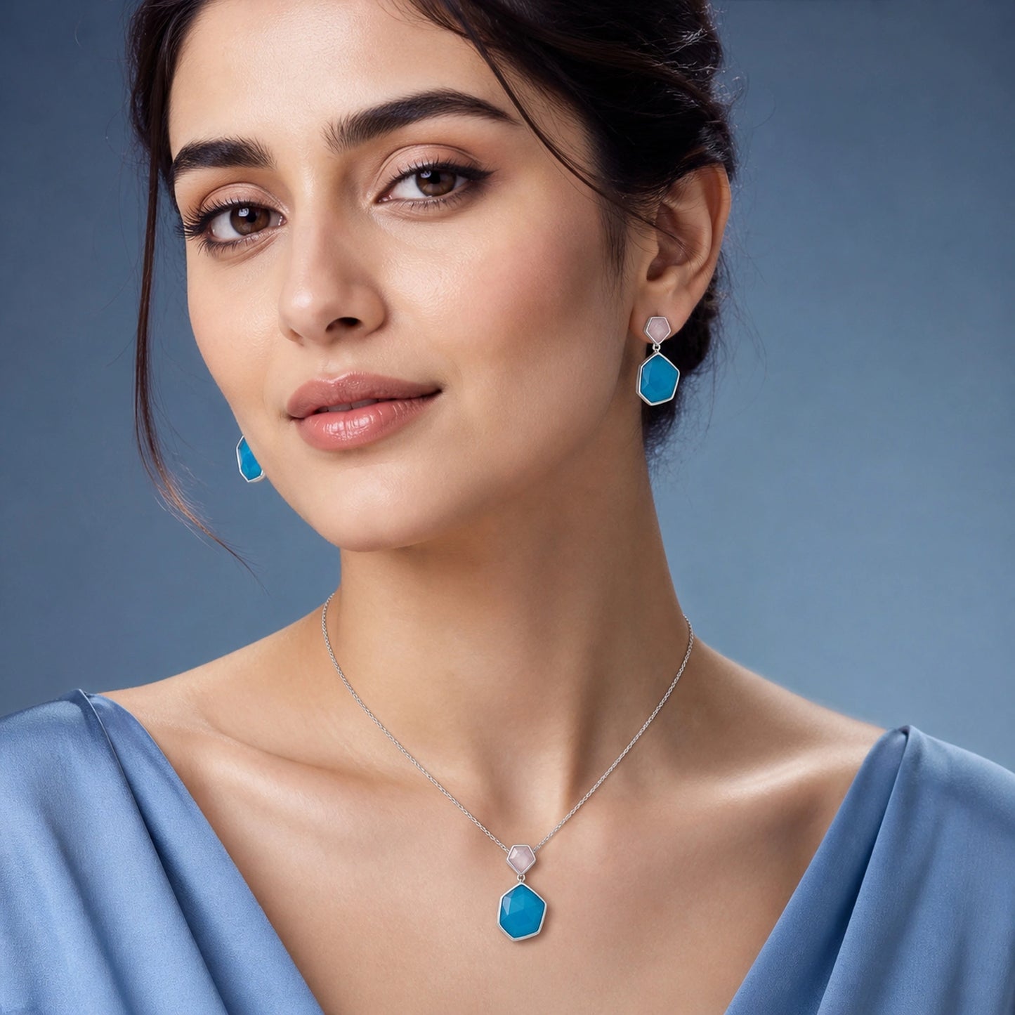 Aqua Prism Pendant &amp; Earring Set image 1