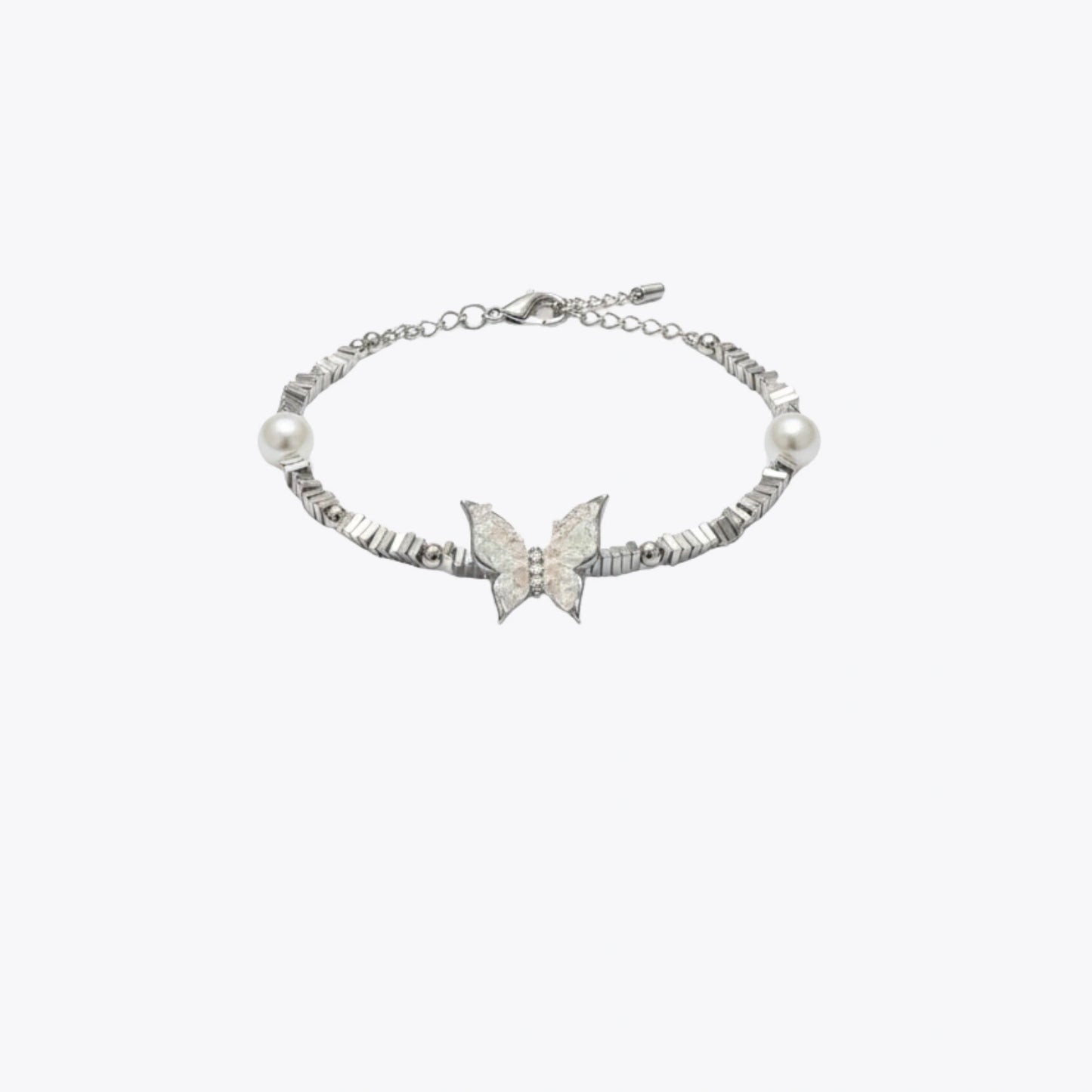 Iridescent Butterfly &amp; Pearl Bracelet - Pink image