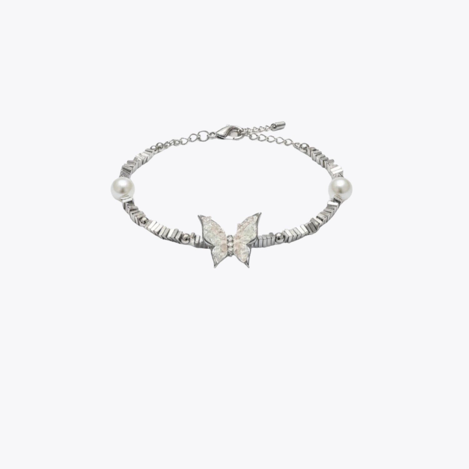 Iridescent Butterfly &amp; Pearl Bracelet - Pink image