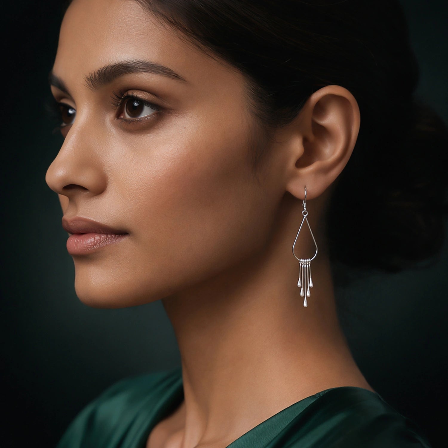 Silver Teardrop Tassel Earrings image 1