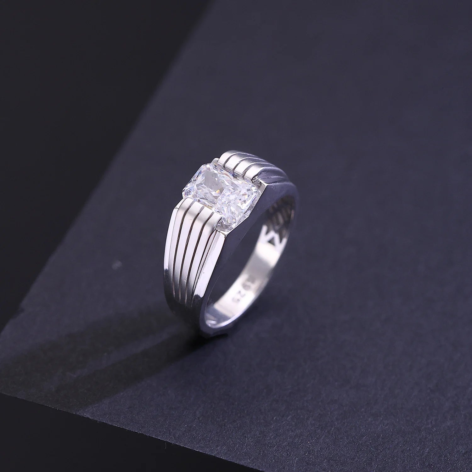 The Alencia Urban Multi-Grooved Solitaire Silver Ring image 0