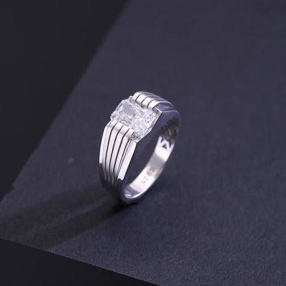 The Alencia Urban Multi-Grooved Solitaire Silver Ring image 0