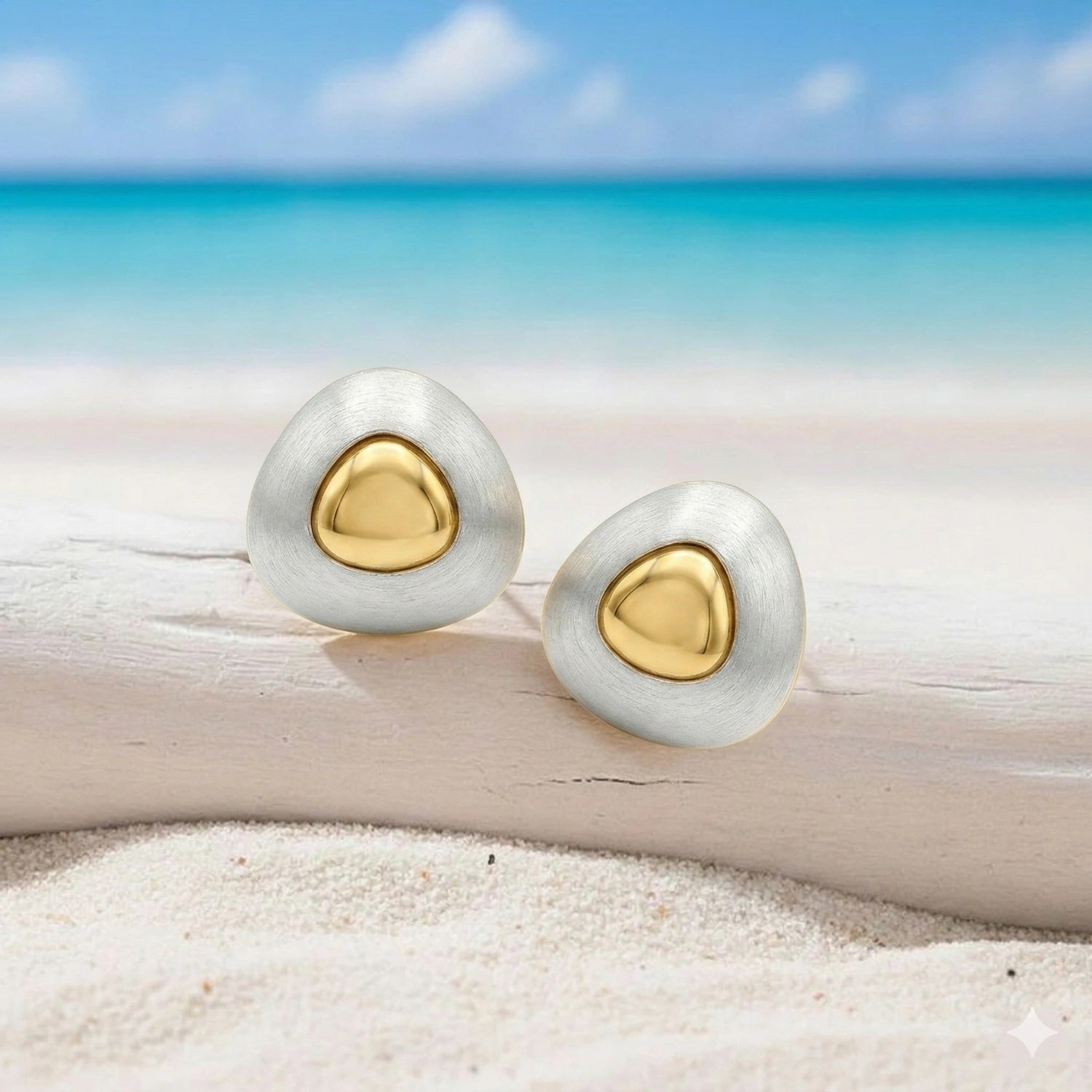 Dual-Tone Pebble Stud Earrings image 0