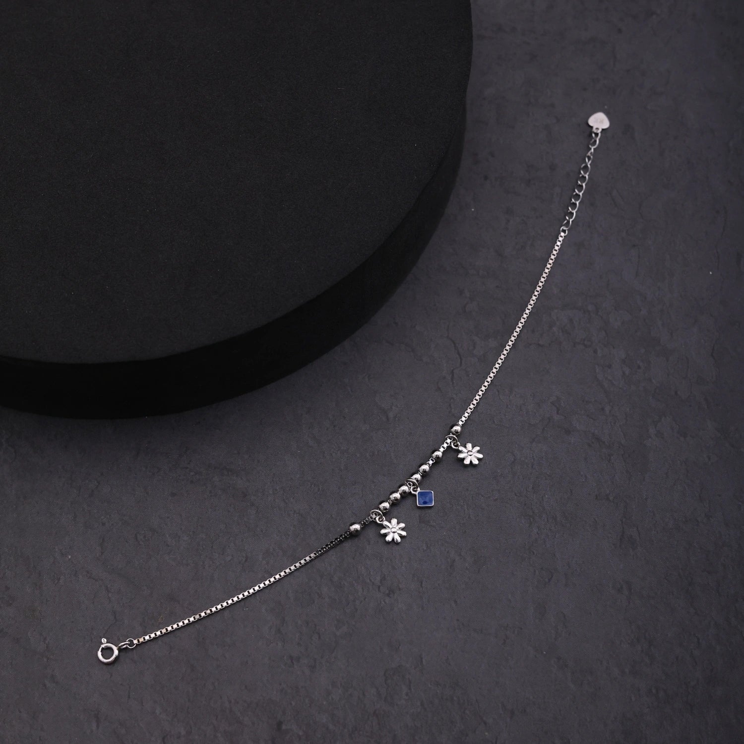 Silver Blue Stone Floral Charm Bracelet image 0