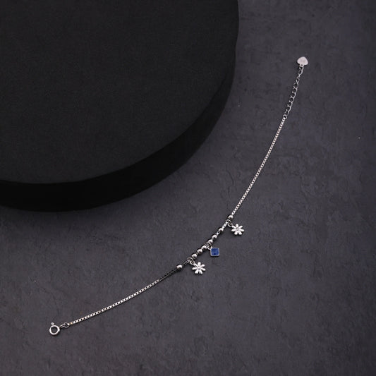 Silver Blue Stone Floral Charm Bracelet image 0