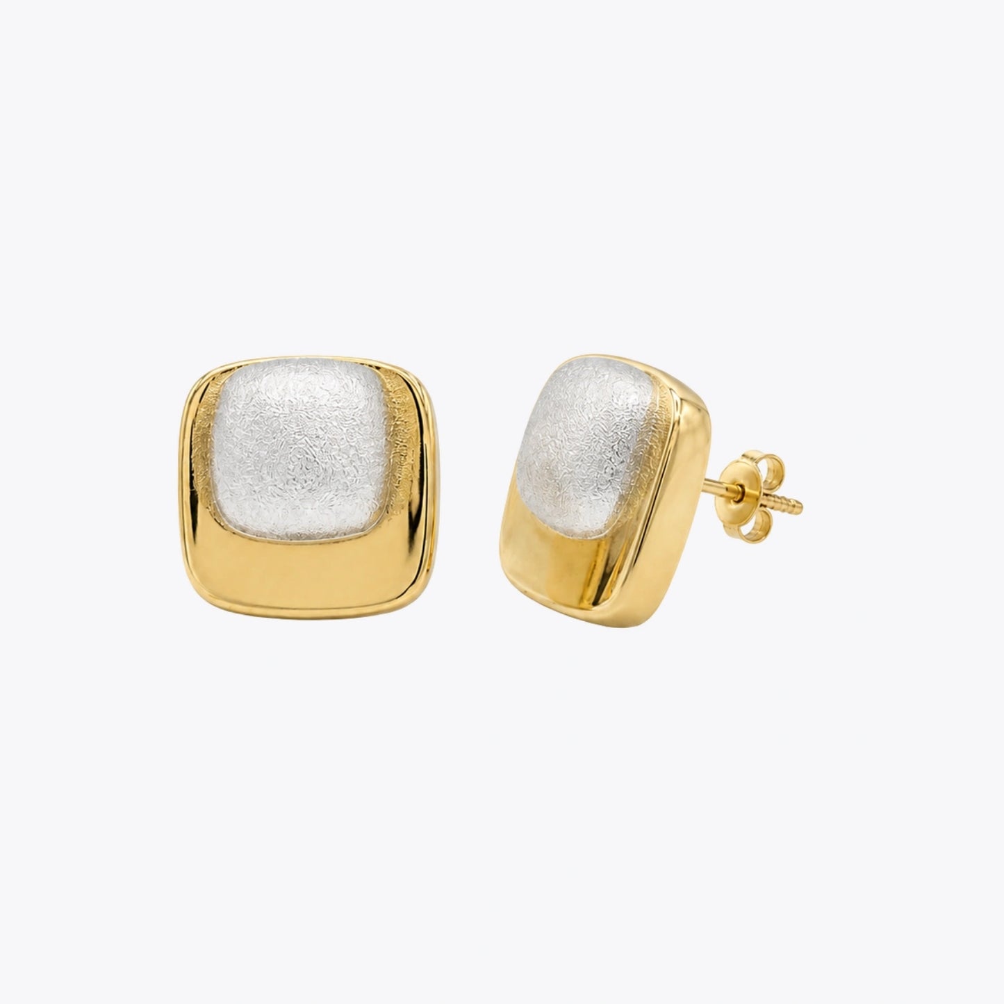 Dual-Tone Cushion Square Stud Earrings image 2