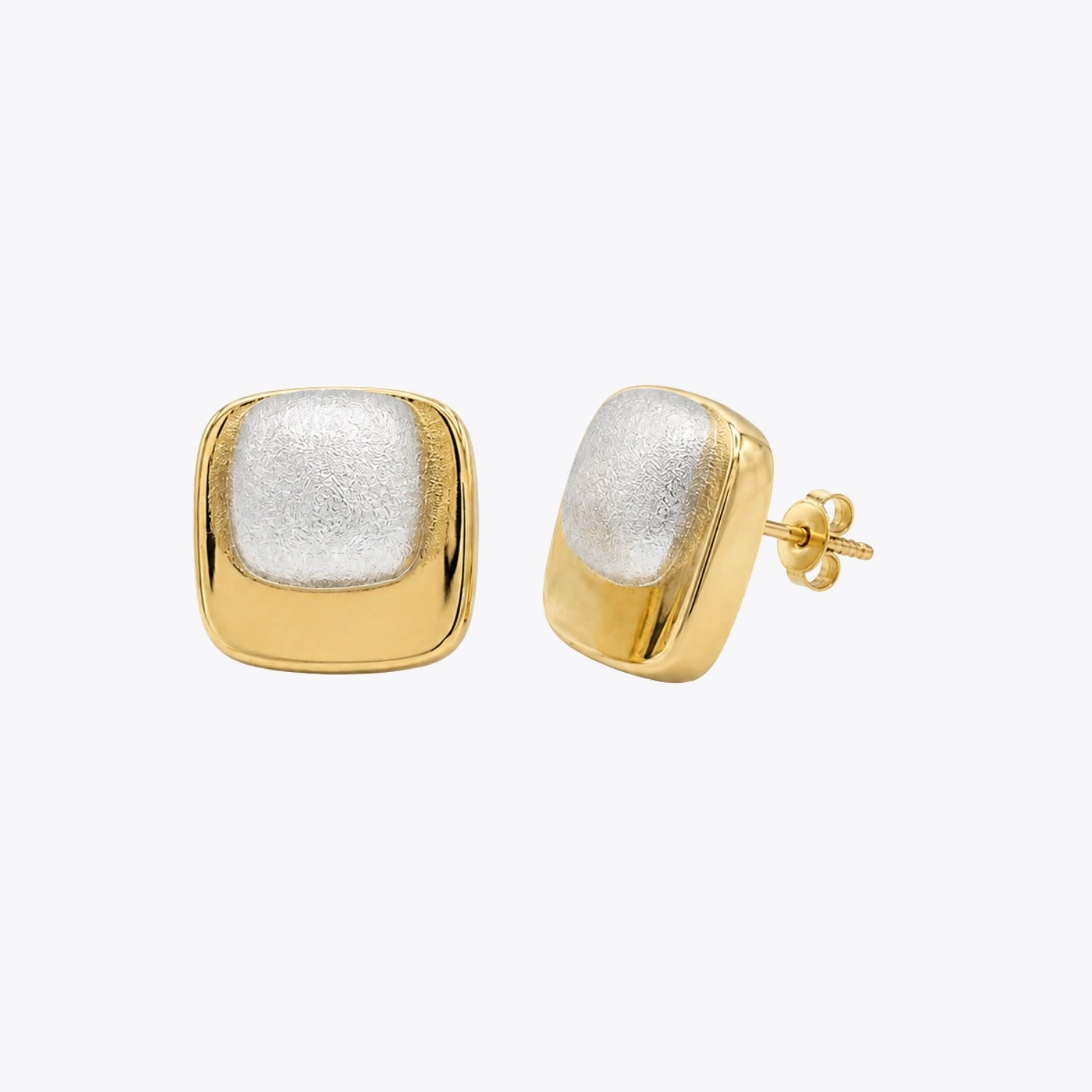 Dual-Tone Cushion Square Stud Earrings image 2