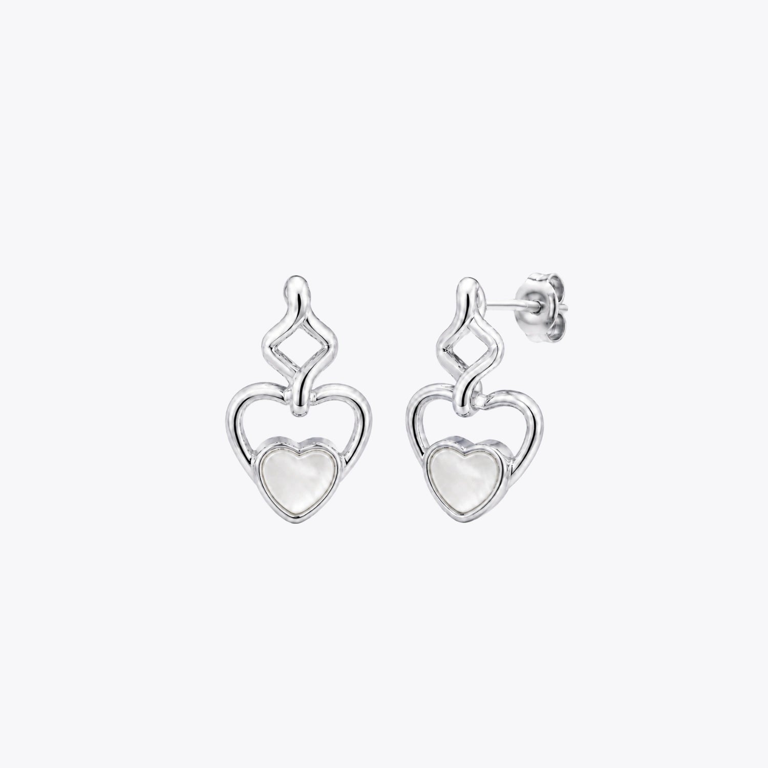 Silver Heart Drop Stud Earrings image 2