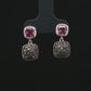 Pink Cushion Drop Marcasite Silver Earrings