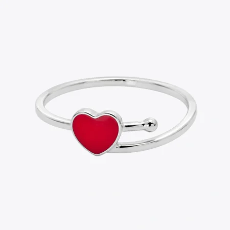 Red Heart Adjustable Silver Ring