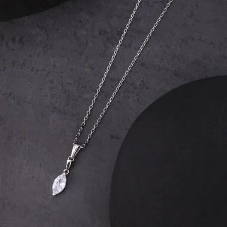 Marquise Solitaire Silver Pendant Necklace