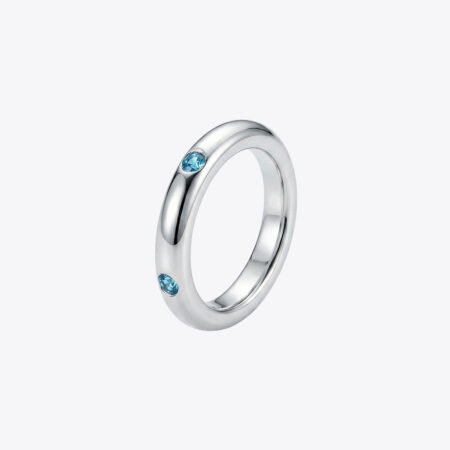 Aqua Solitaire Silver Band Ring