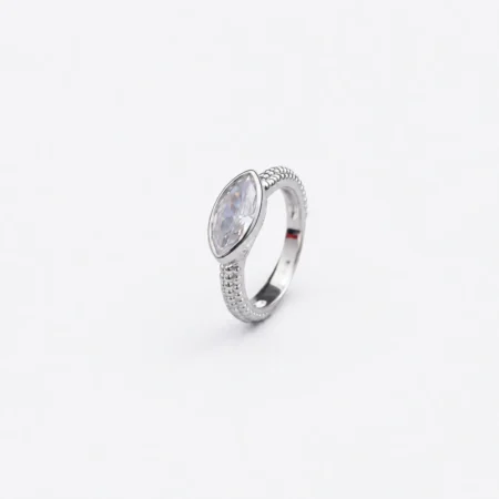 Marquise Solitaire Beaded Band Ring