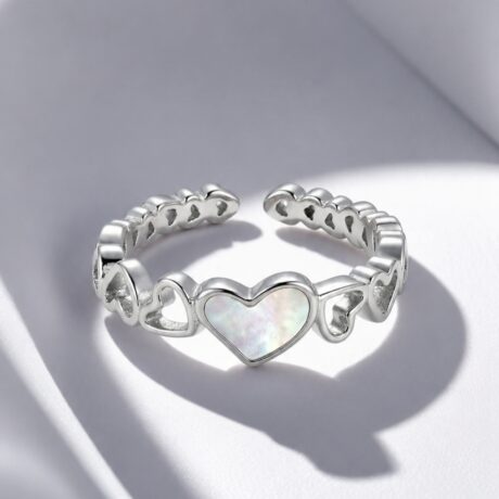Mother of Pearl Heart Silver Ring