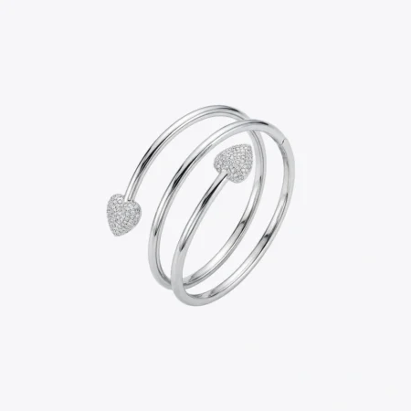 Silver Heart Sparkle Open Cuff Bracelet