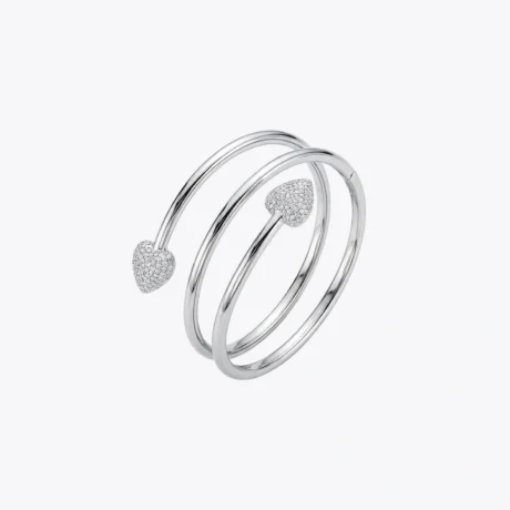 Silver Heart Sparkle Open Cuff Bracelet