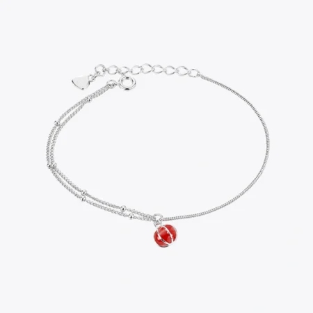 Silver Red Bead Charm Bracelet