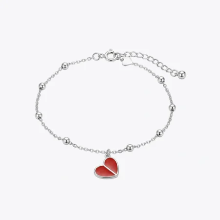Red Heart Charm Silver Bracelet