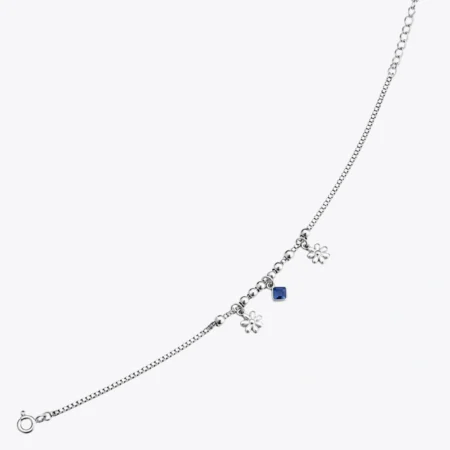 Silver Blue Stone Floral Charm Bracelet