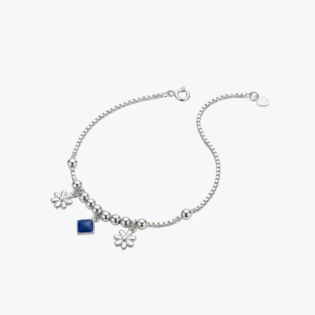 Blue Charm Daisy Box Chain Bracelet