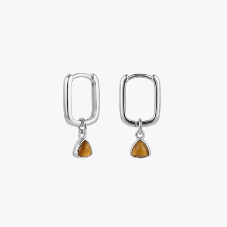 Radiant Tiger’s Eye Silver Huggies