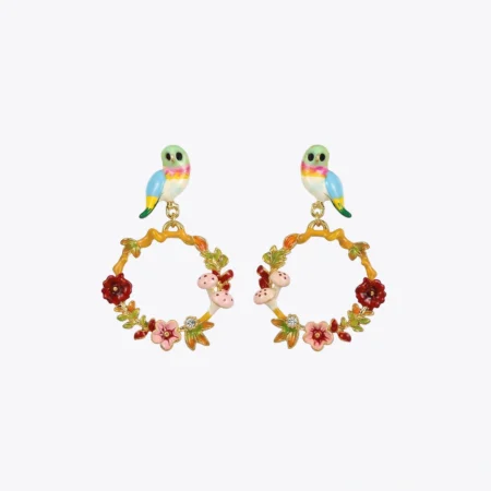 Enchanted Forest Bird & Wreath Drop Earrings
