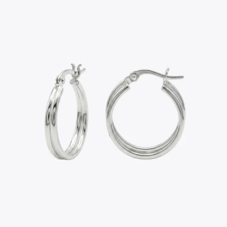 Dual-Groove Silver Hoops