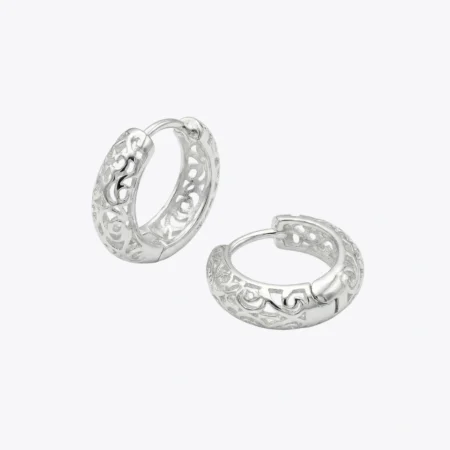 Filigree Lattice Silver Huggie Hoops