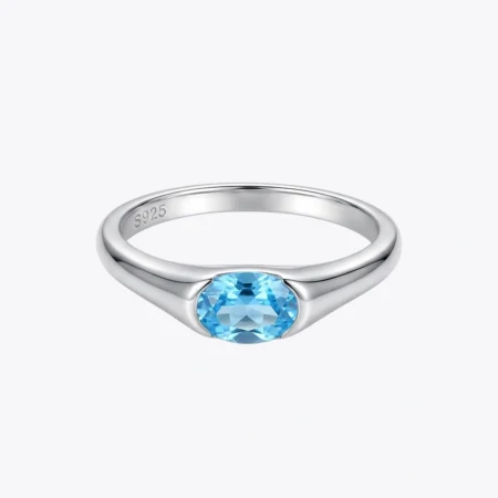 Alencia Aqua Oval Silver Ring