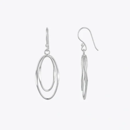 ALENCIA 925 Silver Wavy Double Oval Drop Earrings